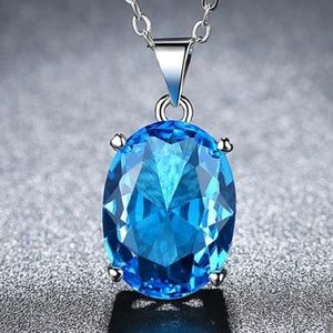 925 Sterling Silver Oval Sea Blue Topaz Pendants